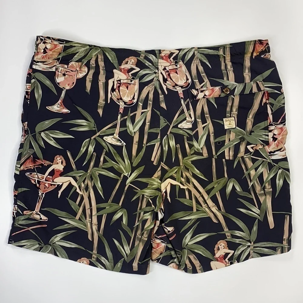 Vintage 90's Tommy Bahama Cocktail Lady Hawaiian Lined Swim Shorts Size Large